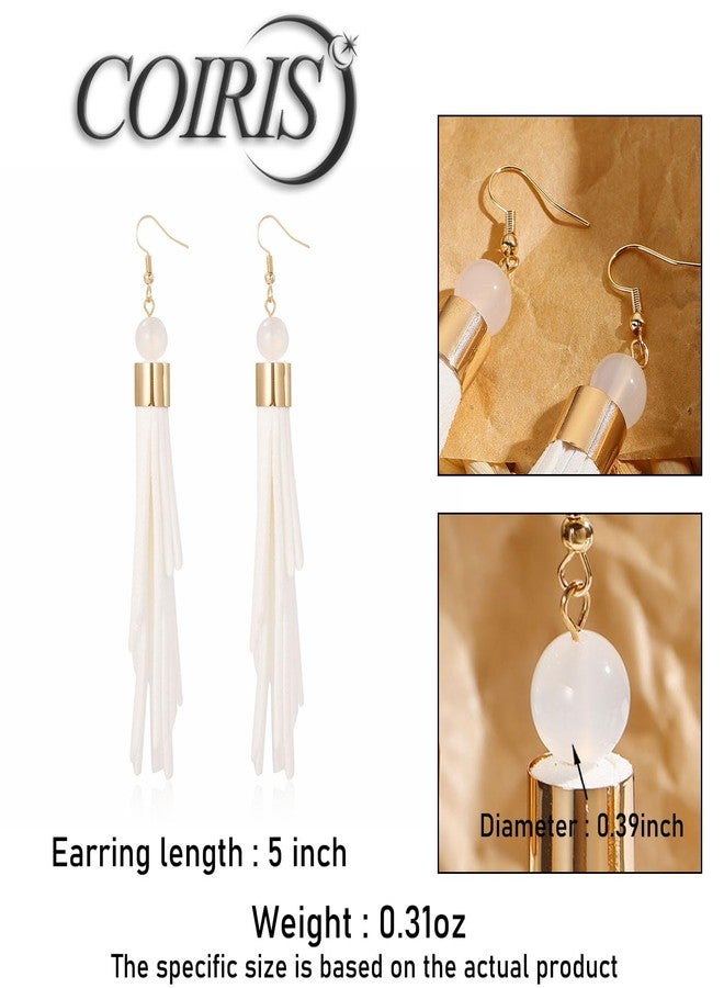 كويريز أقراط كويريس بوهيمية جلدية متعددة الطبقات بشرابات للنساء، أقراط متدلية خفيفة الوزن بشرابات جلدية، أقراط بوهيمية صيفية شاطئية غربية مصنوعة يدويًا للنساء (ER1306-أبيض) - Image 4